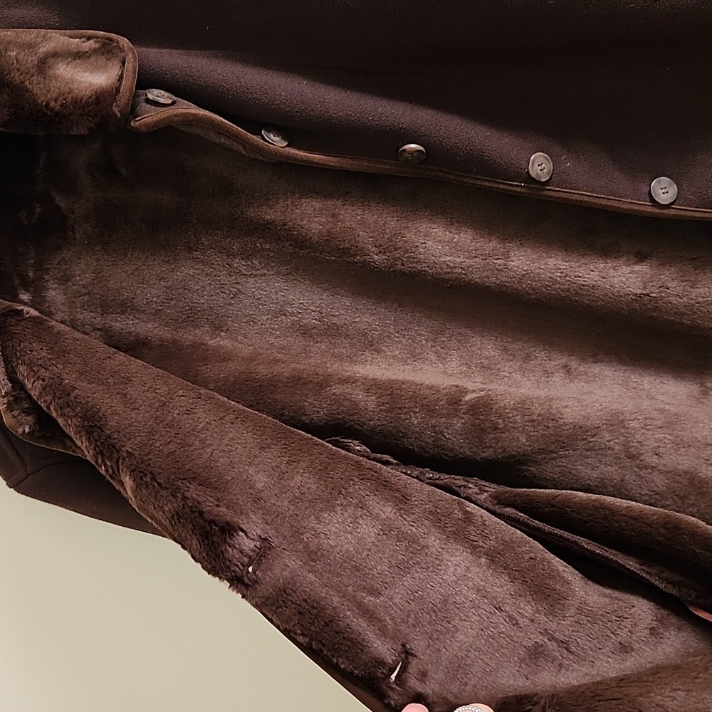 Coaco Vintage Brown Faux Suede Faux Fur Lined Jacket Cozy Chic Vegan Small - Picture 4 of 8